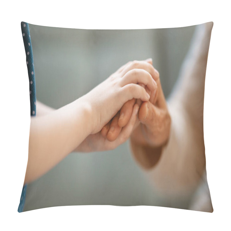 Personality  Granddaughter Supporting Her Grandmother. Hands Close Up. Pillow Covers