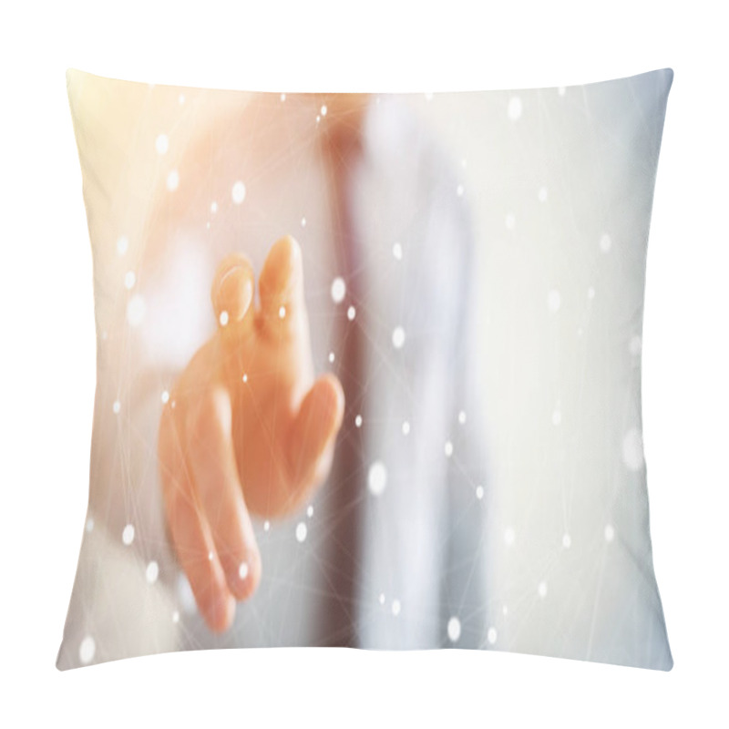 Personality  Businessman Touching Floating Dot Network 3D Rendering Pillow Covers