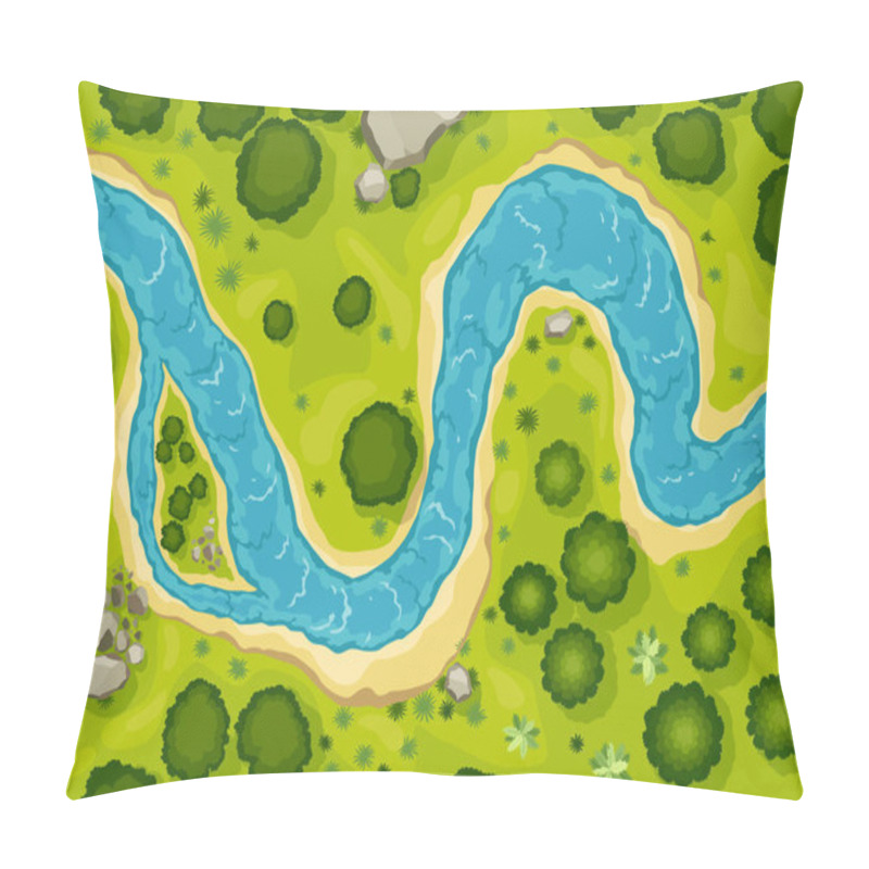 Personality  Top View River Landscape. Summer Beautiful Valley, Scenic Picturesque Natural Stream. River With Trees On Shore. Landscape With Winding River. Vector Illustration. Pillow Covers