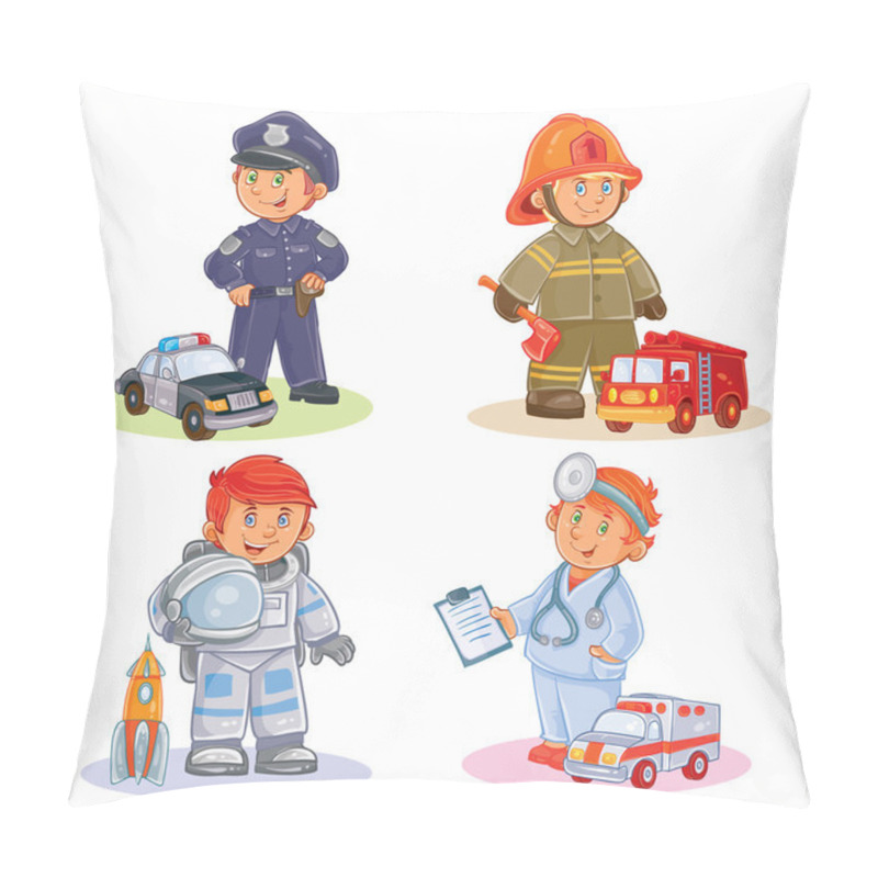 Personality  Set Vector Icons Of Small Children Different Professions Pillow Covers