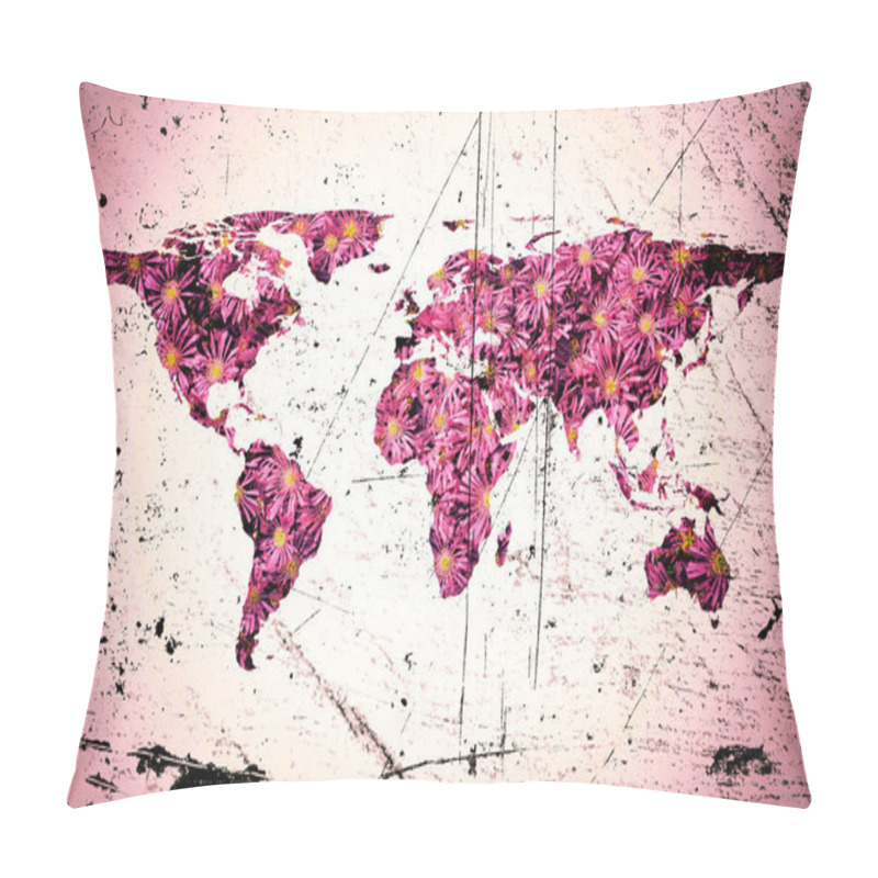 Personality  Isolated Flat World Map And Flowers. NASA Flat World Map Image Is Used To Furnish This Image. Pillow Covers