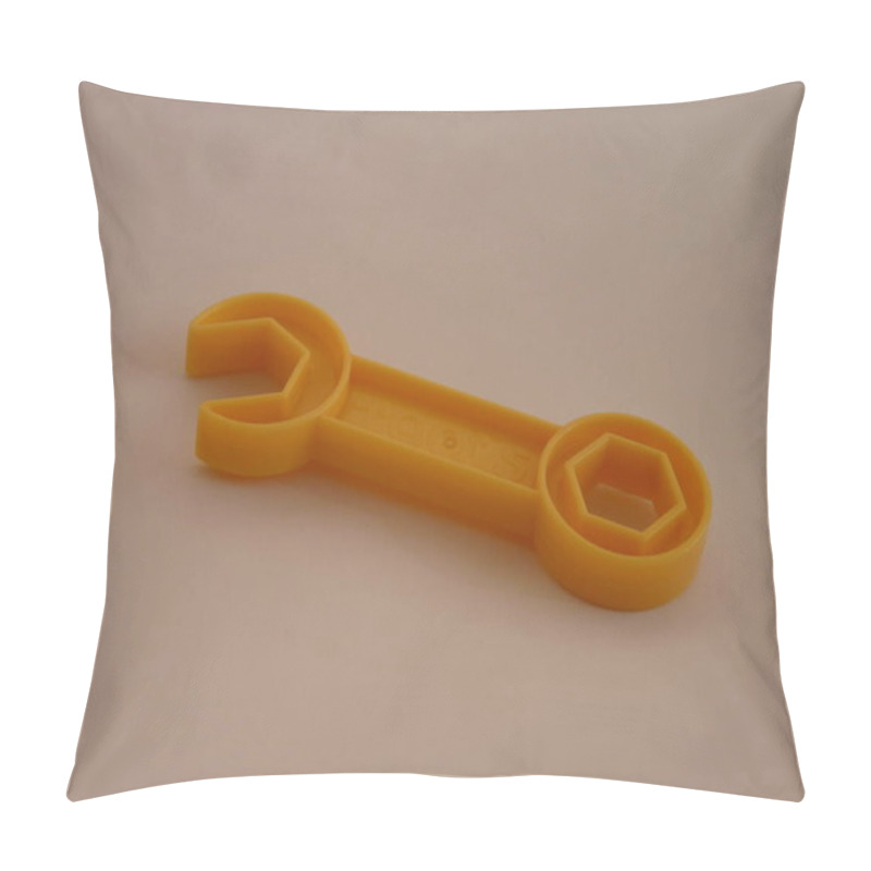 Personality  A Bright Yellow Toy Wrench, Resting On A Plain Background, Embodies Simplicity And The Spirit Of Problem-solving In Childhood Play, Symbolizing Young Minds Building, Fixing, And Exploring Their Imaginative Worlds. Pillow Covers