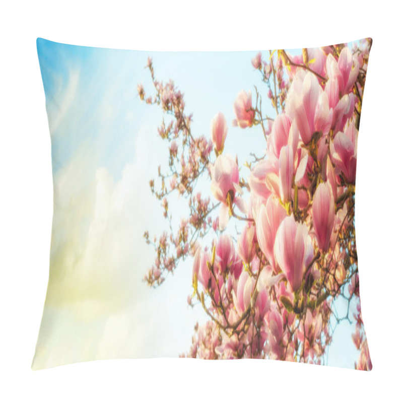 Personality  Magnolia Tree Blossom With Colourful Sky On Background Pillow Covers