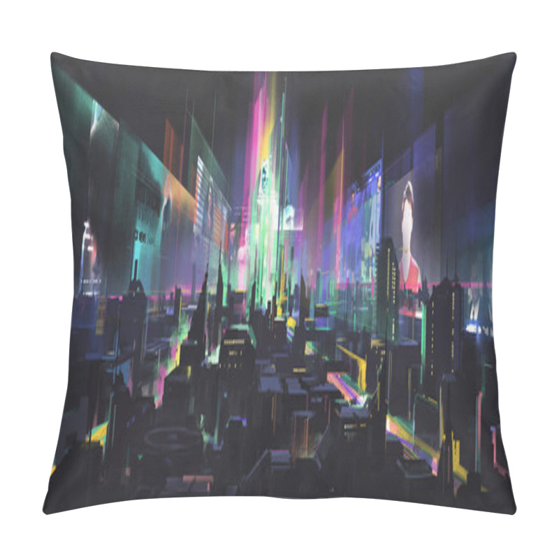 Personality  Dazzling Future City, 3d Illustration. Pillow Covers