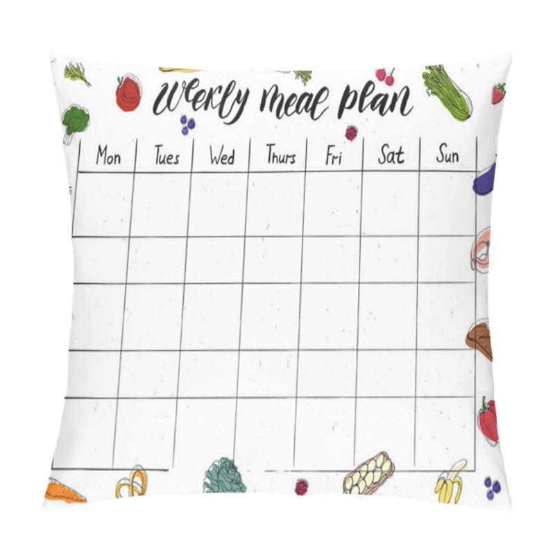 Personality  Cute A4 Template For Weekly And Daily Meal Planner With Lettering And Doodle Drawings Of Food. Pillow Covers