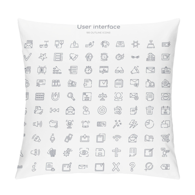 Personality  100 User Interface Outline Icons Set Such As Delete Button, Round Help Button, Round Delete Button, Tick Box, Email Envelope Edit List Round Information Pillow Covers