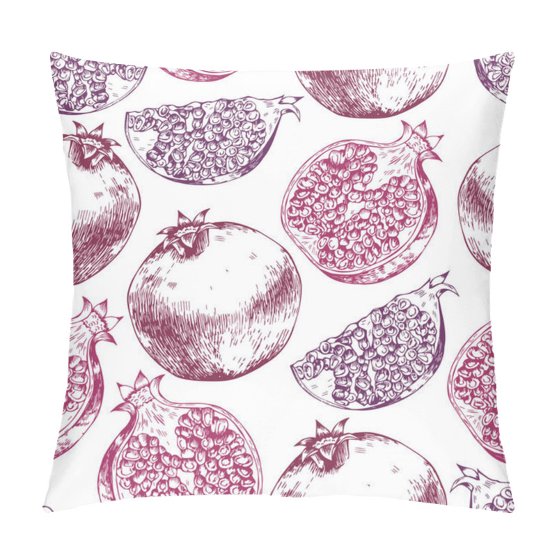 Personality  Abstract Seamless Pattern, Wallpaper, Background, Backdrop Hand Drawn Pomegranate. Vector Sketch, Tropical Exotic Fruit. Template For Printing, Packaging, Advertising, Web Design, Card Pillow Covers