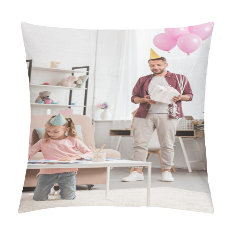 Personality  Father Preparing Gift And Pink Balloons For Daughter Pillow Covers