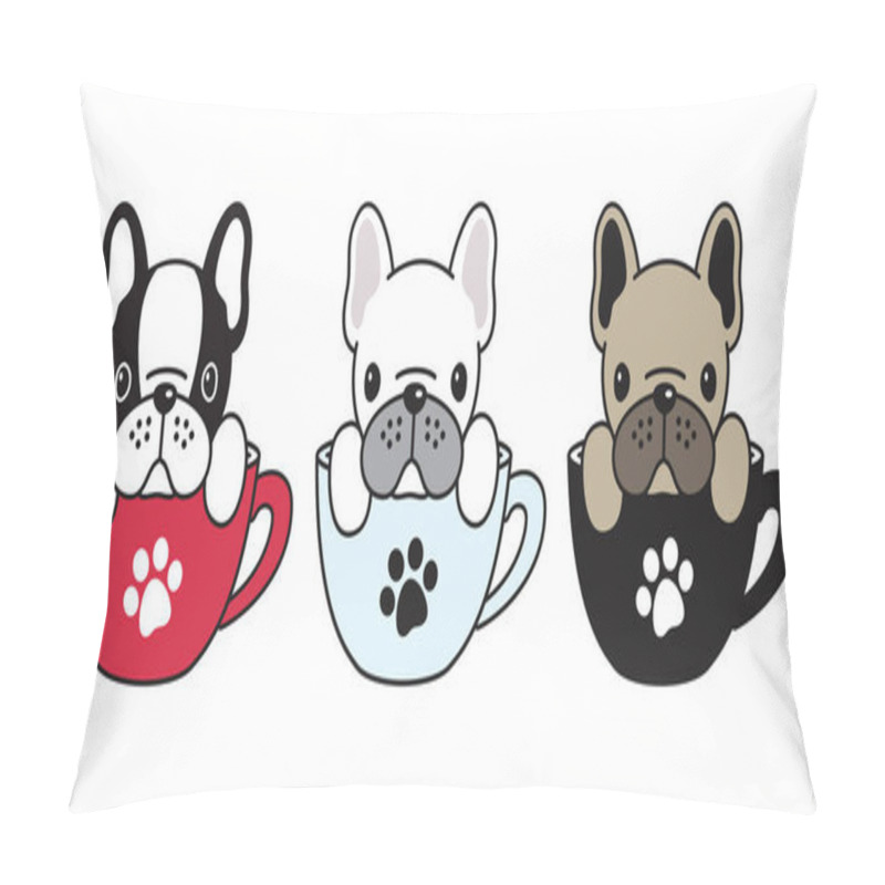 Personality  Dog Vector French Bulldog Pug Illustration Dog Bone Coffee Cup Cartoon Pillow Covers