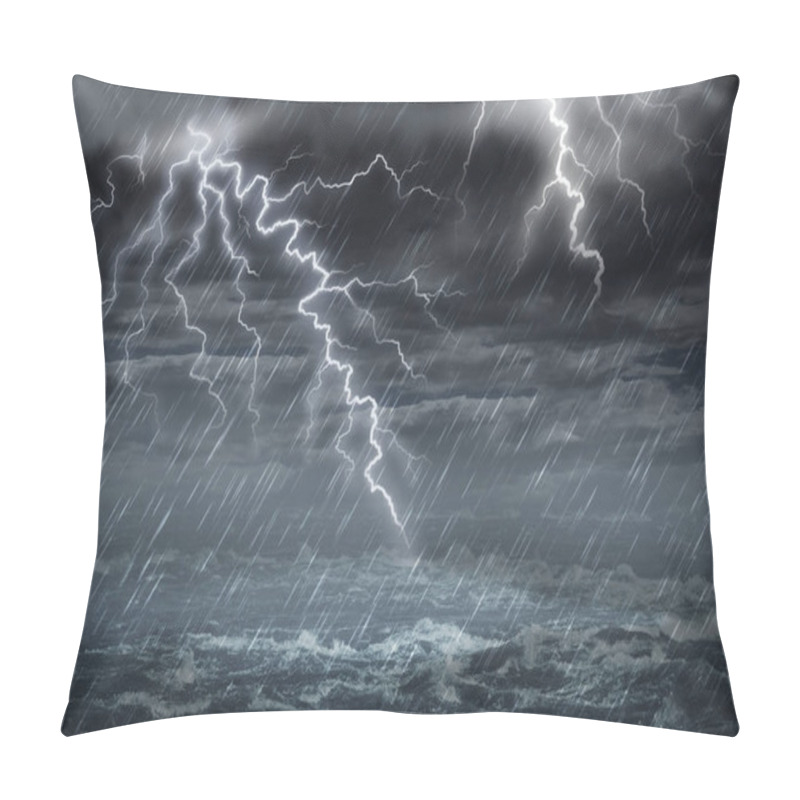 Personality  Extreme Weather Concept With Dark Storm Clouds And Stormy Destructive Winds With Heavy Rain In A 3D Illustration Style. Pillow Covers