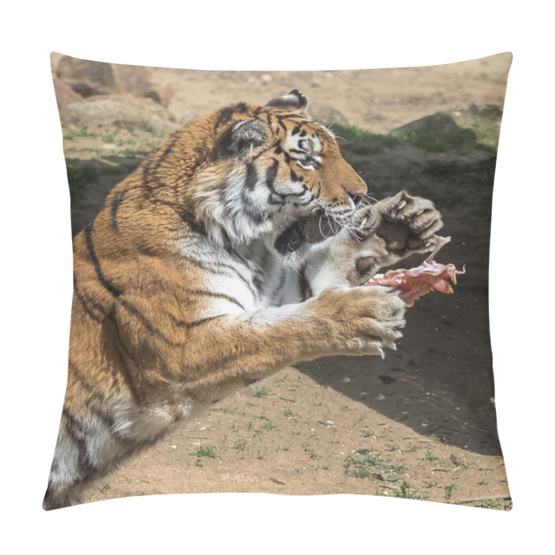 Personality  Wildlife, Jumping Bengal Tiger Catching Meat  Pillow Covers