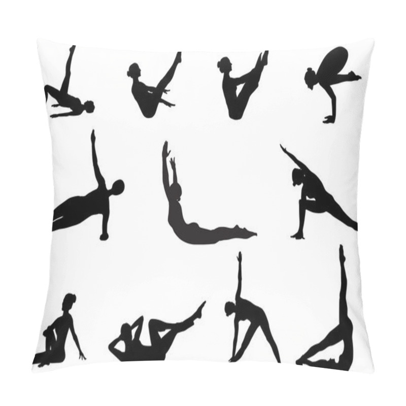 Personality  Pilates Silhouettes Of Working Out And Stretching On The White B Pillow Covers