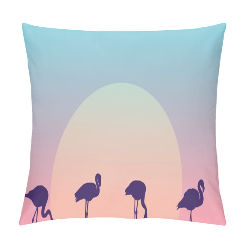 Personality  Beauty Landscape At Morning With Flamingo Silhouettes Pillow Covers