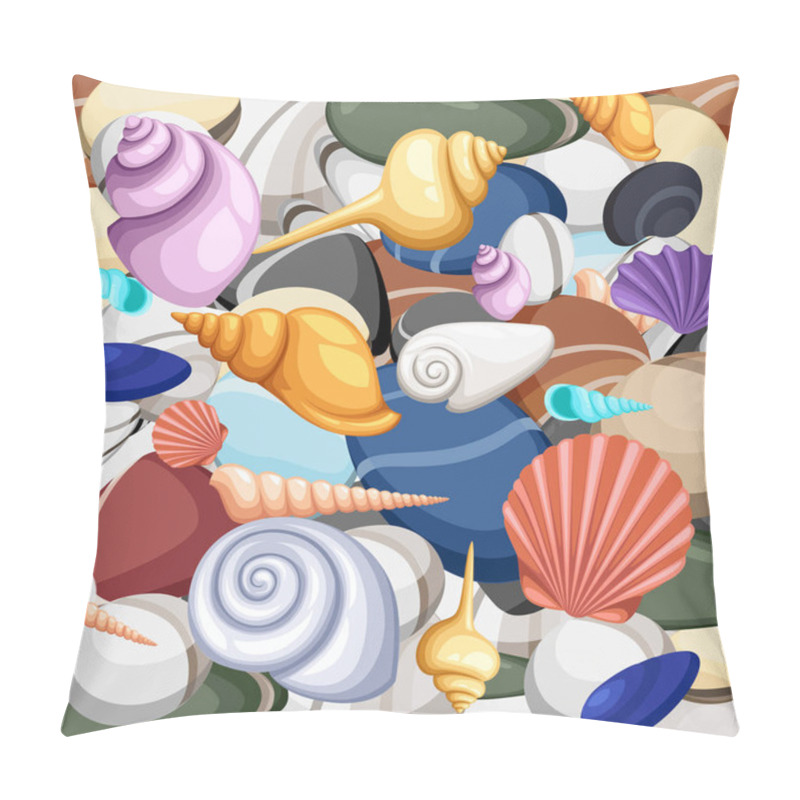 Personality  Stones Frame Of Sea Shells, Vector Illustration.Summer Concept With Shells And Sea Stars. Round Composition, Starfish, Nature Aquatic. Vector Illustration Pillow Covers