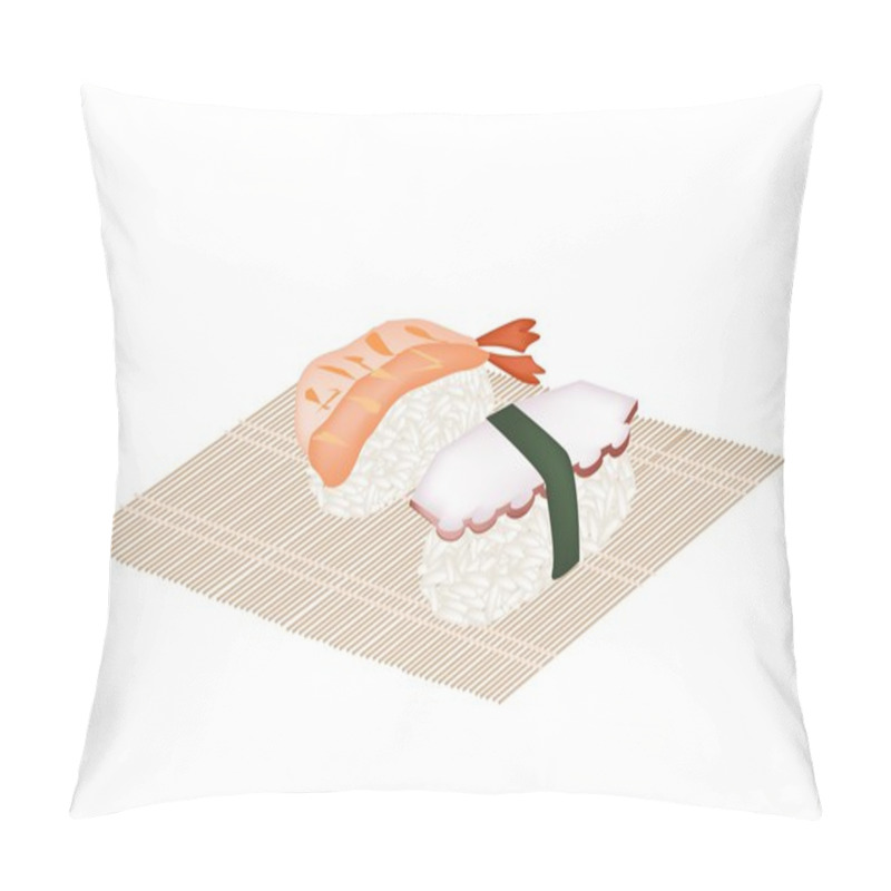 Personality  Shrimp Nigiri And Squid Nigiri On Bamboo Mat  Pillow Covers