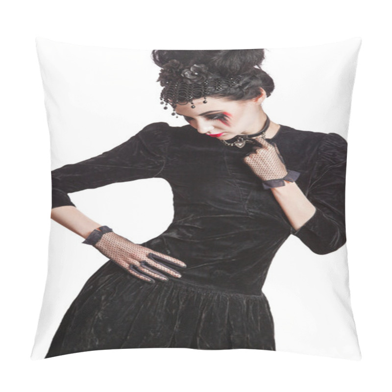 Personality  Young Beautiful Gothic Woman With White Skin And Red Lips. Halloween Makeup. Pillow Covers