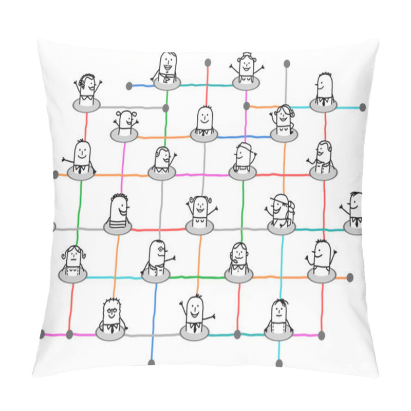 Personality  Cartoon Connected People On Big Social Network Pillow Covers