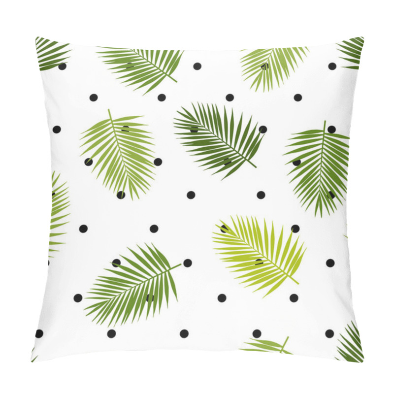 Personality  Palm Leaf Silhouettes And Polka Dot Seamless Pattern. Tropical Leaves. Vector Illustration Pillow Covers