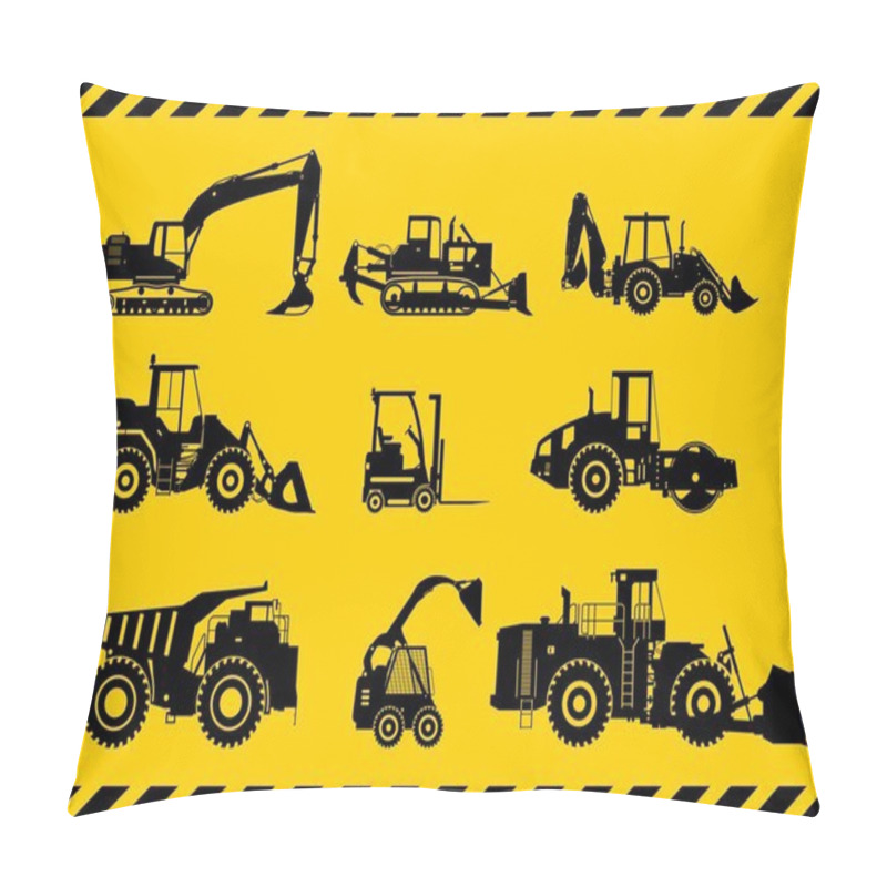 Personality  Set Of Heavy Construction Machines. Vector Illustration Pillow Covers