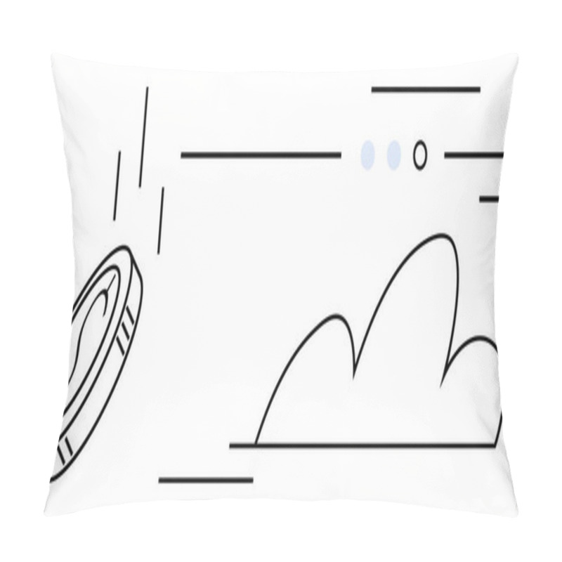 Personality  Coin With Dollar Symbol In Motion Above Abstract Cloud Shape And Lines. Ideal For Financial Concepts, Investment, Currency, Economy, Banking, Fintech, And Minimalism Themes. Line Metaphor Pillow Covers