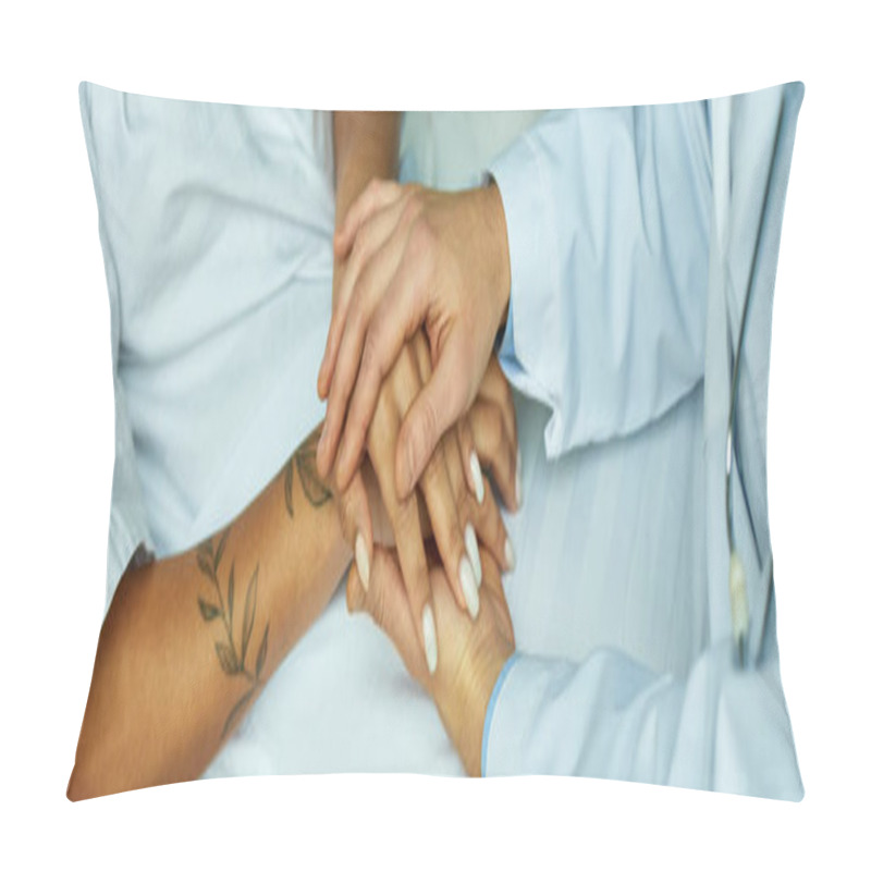 Personality  Crop, Doctor In White Coat Holding Hand Of African American Woman, Private Ward, Miscarriage, Banner Pillow Covers