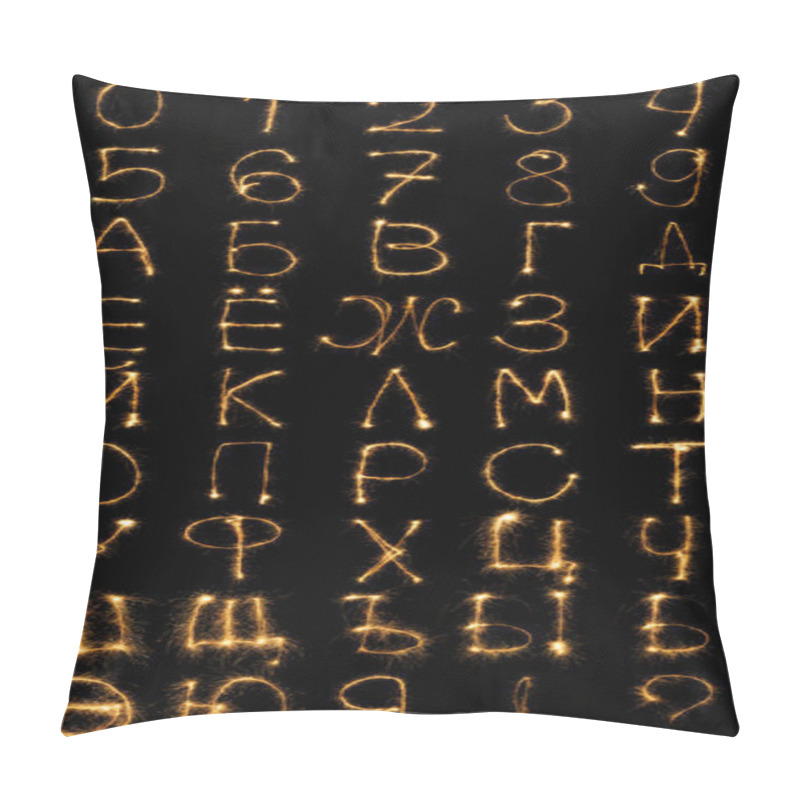 Personality  Close Up View Of Light Russian Alphabet And Numbers On Black Background Pillow Covers