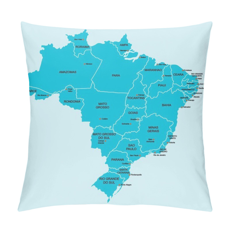 Personality  Doodle Freehand Drawing Brazil Political Map With Major Cities. Vector Illustration. Pillow Covers