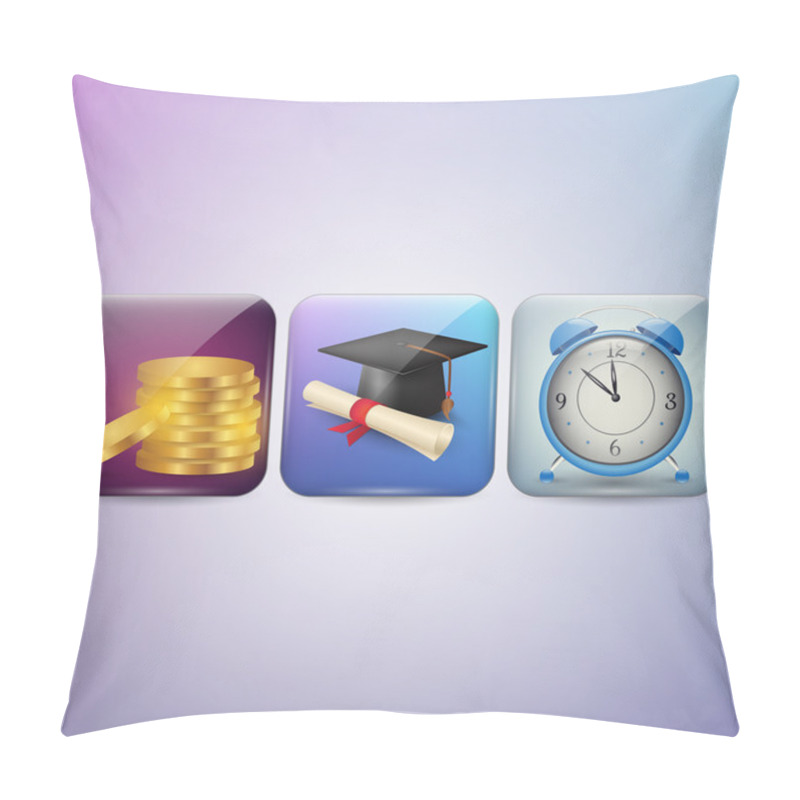 Personality  Diploma, Clock And Money Icon Pillow Covers