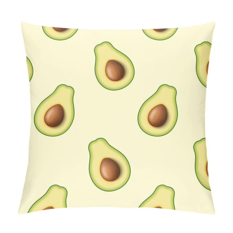 Personality  Seamless Pattern Of Realistic Green Avocado For Healthy Eating. 3d Render. Sliced Avocado In Half With Pip. Vector Illustration Isolated On White Background. Pillow Covers