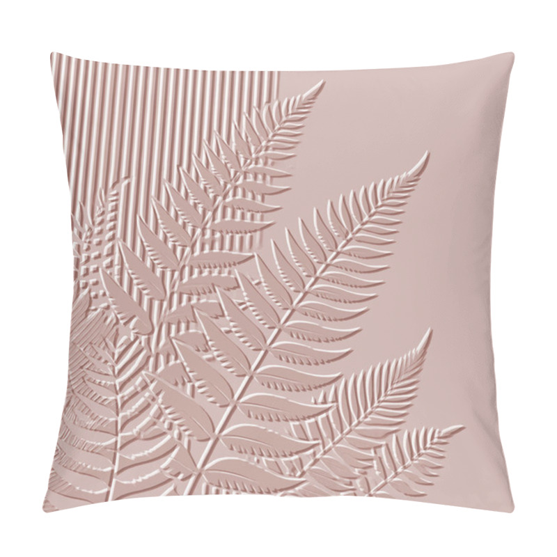 Personality  Embossed Fern Leaves 3d Striped Tropical Pattern. Beautiful Floral Relief Background. Textured Pink Vector Backdrop. Surface Emboss Leaves. 3d Modern Ornaments With Embossing Effect. Leafy Texture. Pillow Covers