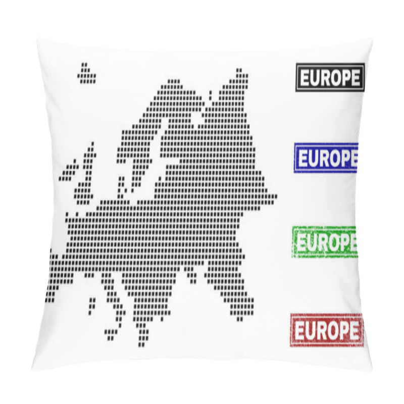 Personality  Europe Map In Dot Style With Grunge Caption Stamps Pillow Covers