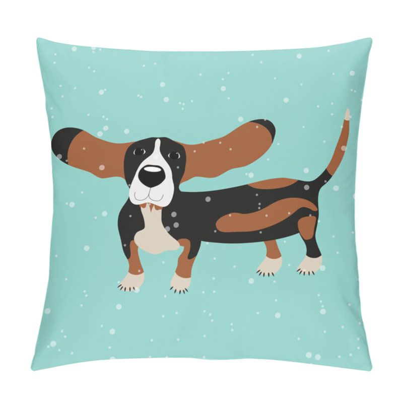 Personality  Dog Basset Hound Under Falling Snow On The Blue Background Pillow Covers