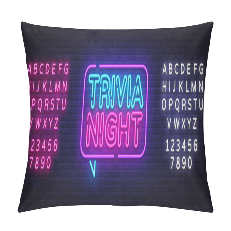 Personality  Trivia Night Announcement Neon Signboard Vector. Light Banner, Design Element, Night Neon Advensing. Vector Illustration. Editing Text Neon Sign Pillow Covers