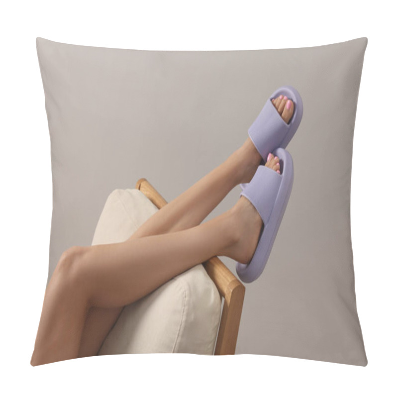 Personality  Woman Wearing Comfortable Rubber Slippers Indoors, Closeup Pillow Covers