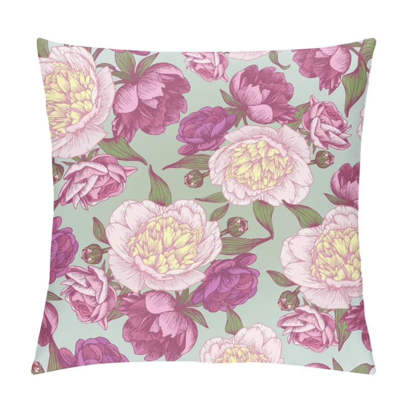 Personality  Vector Floral Seamless Pattern With Hand Drawn Pink And White Peonies. Floral Background In Vintage Style  Pillow Covers