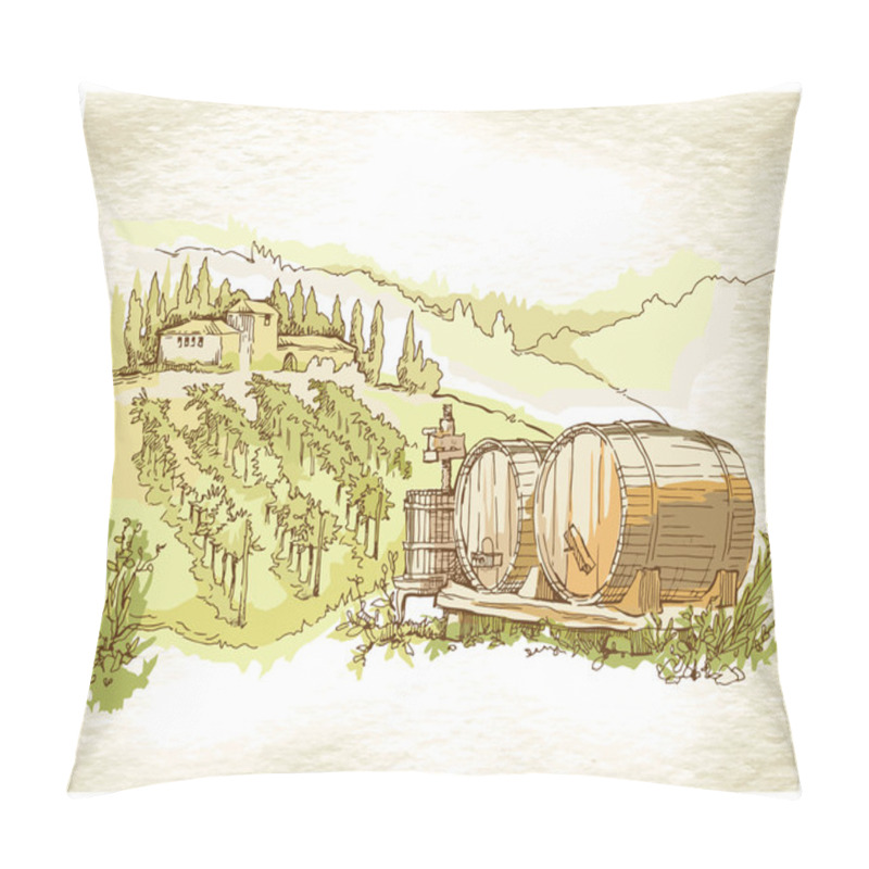 Personality  Hand Made Sketch Grape Fields And Vineyards. Pillow Covers