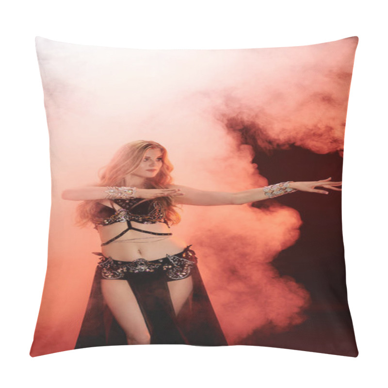 Personality  A Captivating Young Woman Dressed In A Belly Dance Outfit Gracefully Performs A Traditional Dance. Pillow Covers