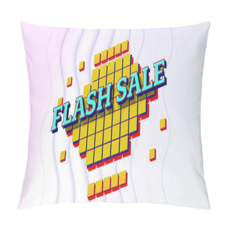 Personality  Image Of Flash Sale Text On Yellow Squares Over Wavy Lines On Pale Pink Background. Sale, Retail, Retro, Business, Digital Interface, Online Shopping And Communication, Digitally Generated Image. Pillow Covers