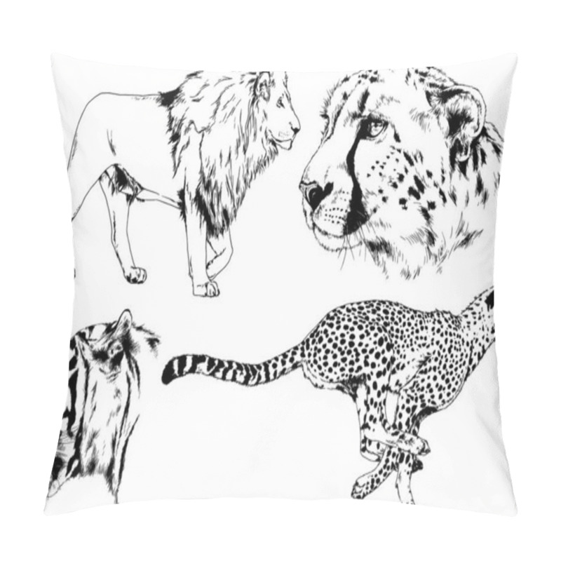 Personality  Set Of Vector Drawings On The Theme Of Predators Tigers Are Drawn By Hand With Ink Tattoo Logos Pillow Covers