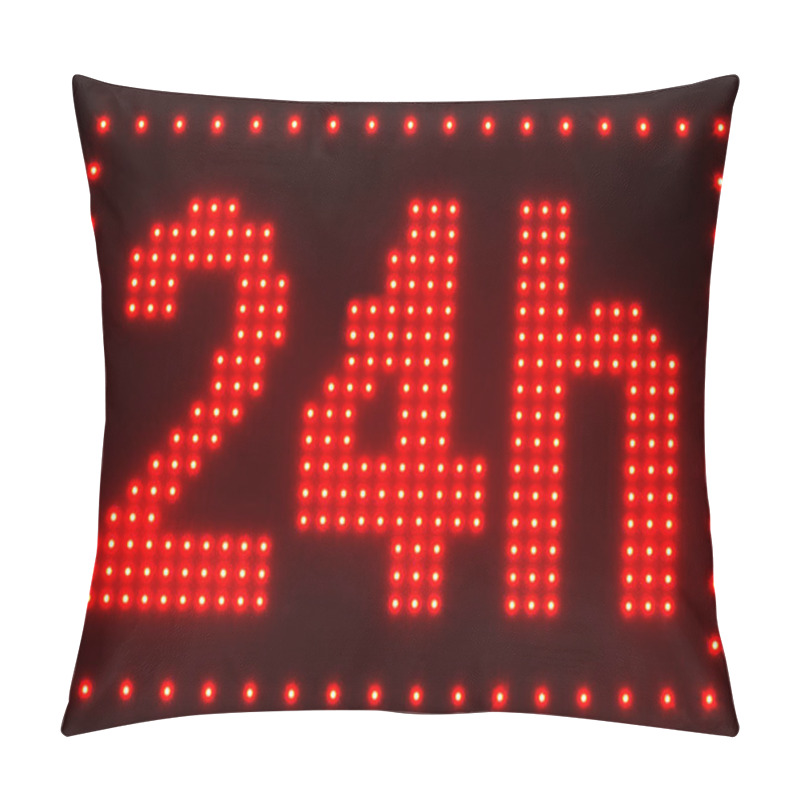 Personality  Close Up View Of Illuminated Twenty Four Hour Sign On Dark Background Pillow Covers