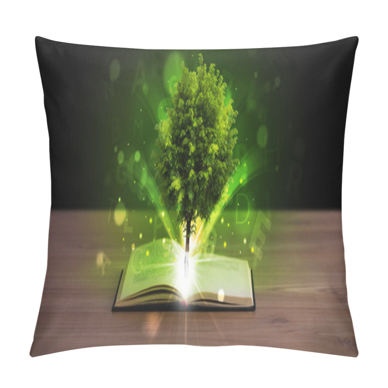 Personality  Open Book With Magical Green Tree And Rays Of Light Pillow Covers