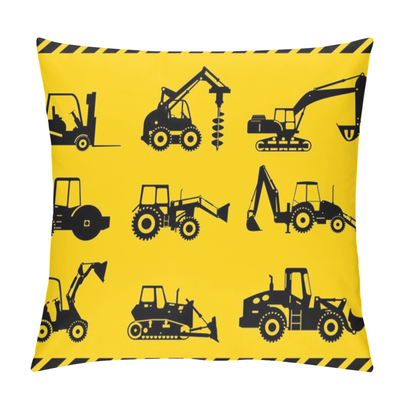 Personality  Set Of Heavy Construction Machines. Vector Illustration Pillow Covers