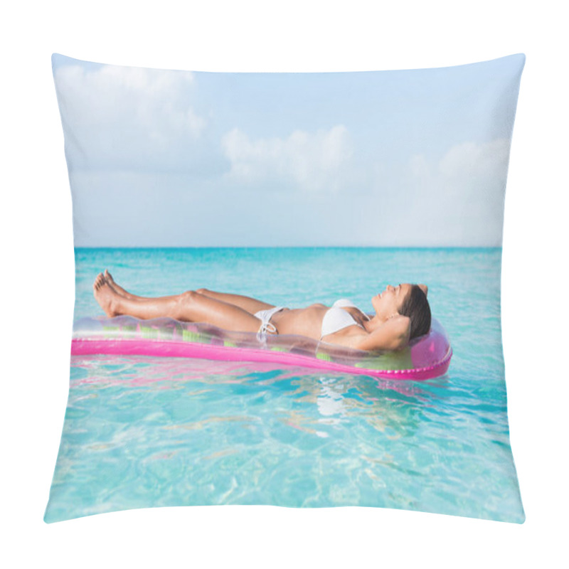 Personality  Beach Woman Relaxing Sunbathing Floating On Ocean Pillow Covers