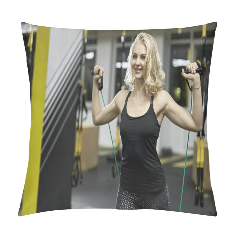 Personality  Athletic Girl Does Exercise In Gym Pillow Covers