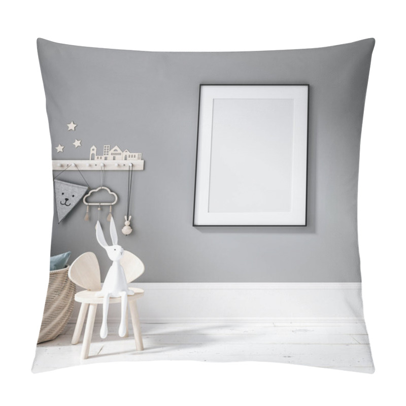 Personality  Contemporary Children Room, Wall Frame Mockup, 3d Render Pillow Covers