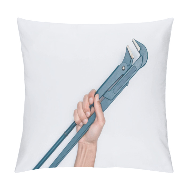 Personality  Cropped Shot Of Man Holding Sss Isolated On White Pillow Covers