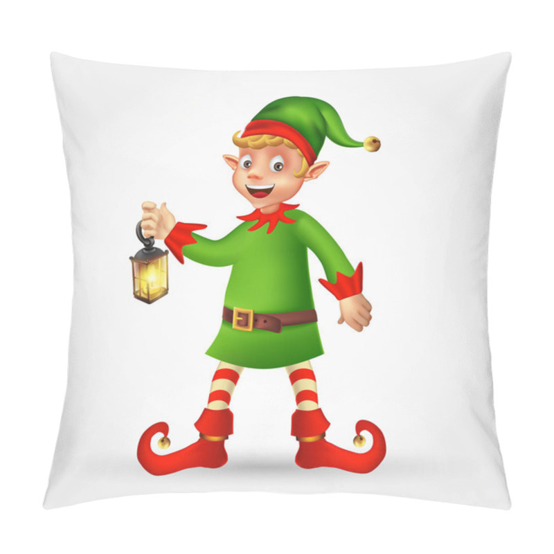 Personality  Cute Cartoon Christmas Elf Holding Christmas Lantern Isolated On White Background Pillow Covers