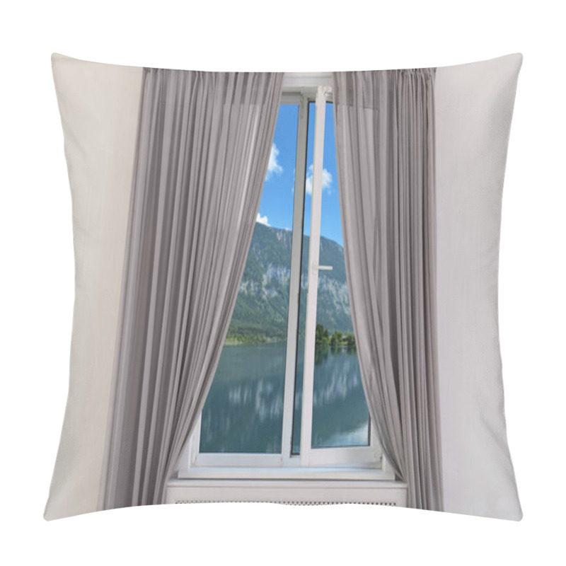 Personality  Beautiful View From New Modern Window With Curtain In Room Pillow Covers