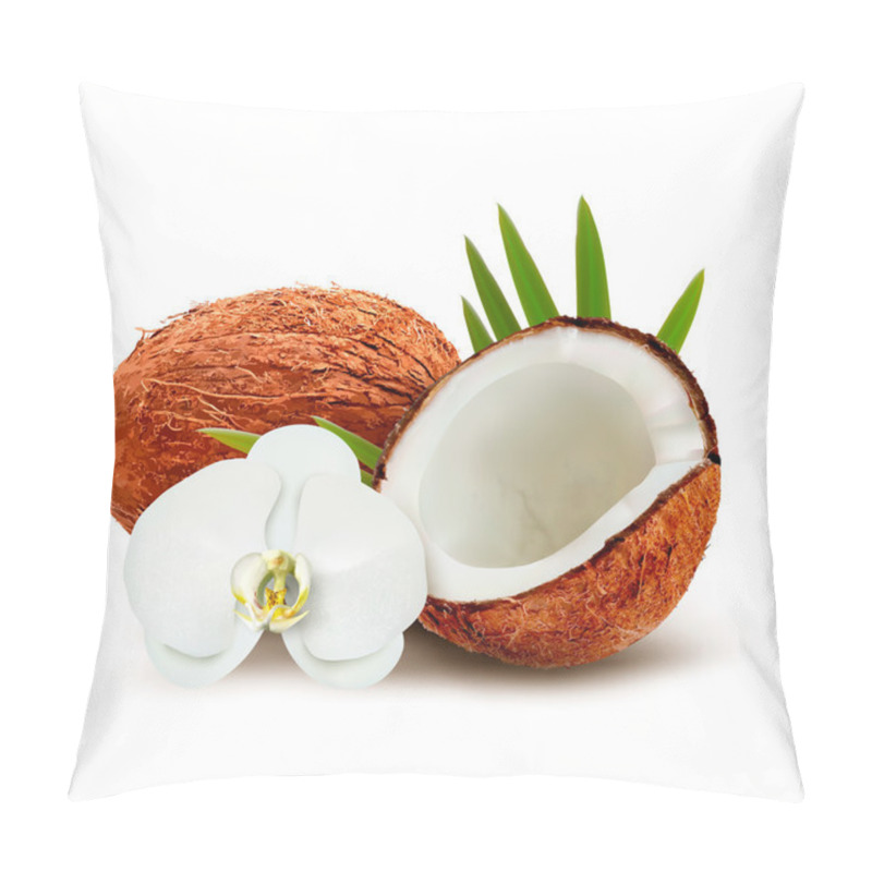 Personality  Coconut With Leaves And White Flower. Vector. Pillow Covers