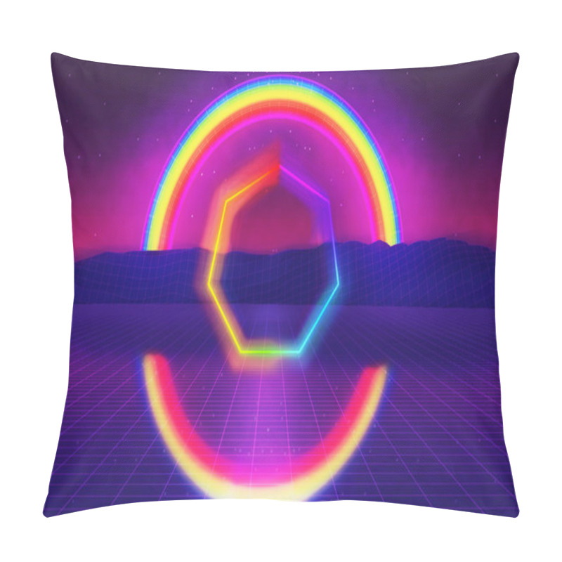 Personality  80s Futuristic Landscape With Rainbow Pillow Covers